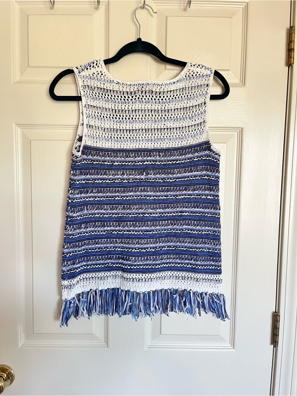 Ruby Rd. Blue & White Crochet Fringe Tank - Picture 4 of 4